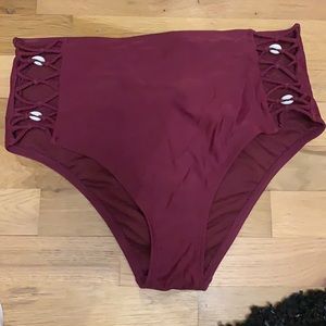 High waisted maroon bikini bottom